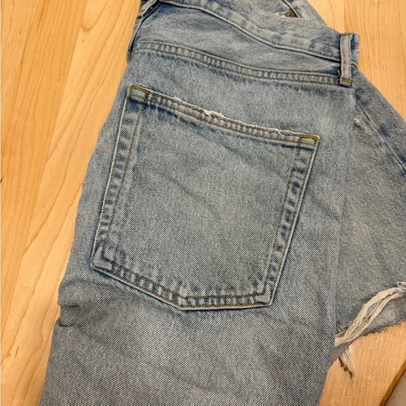 Agolde Light Blue Distressed Stella Denim Shorts - Picture 3 of 5